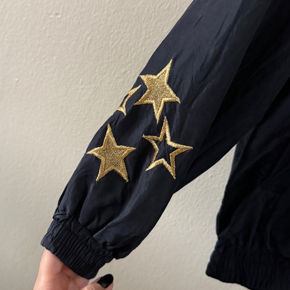 Vintage Fu Da 100% Silk Black Windbreaker with Embroidered Gold Stars size M - Picture 6 of 8